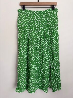 TheGet green midi slip skirt dot print flowy M NWT